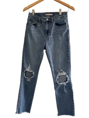 Levi’s 724 High Rise Straight Crop Distressed Raw Hem Jeans Size 28